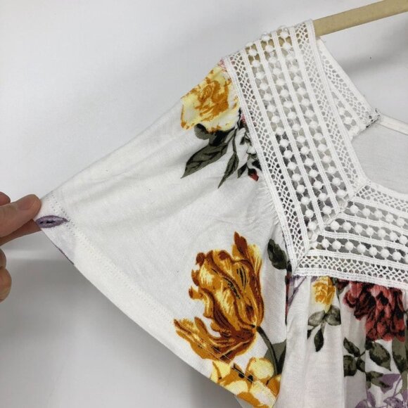 Warehouse  One NWT white floral flutter sleeve crochet boatneck t-shirt Medium - Picture 10 of 15